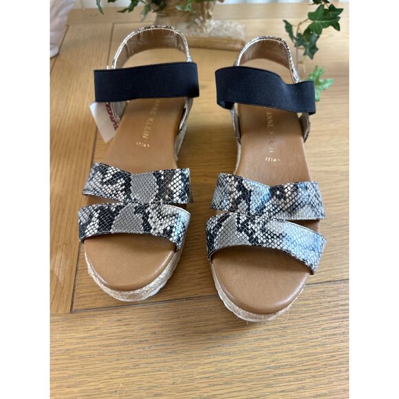 Anne Klein Size 9.5 Espadrille Wedge Sandals Snake Print Elastic Straps - Picture 1 of 7